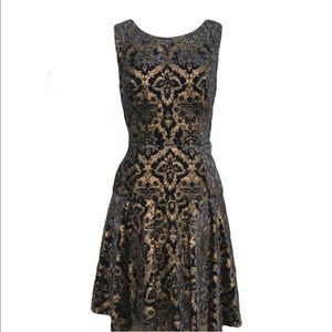 Betsey Johnson | Navy & Gold Velvet Dress